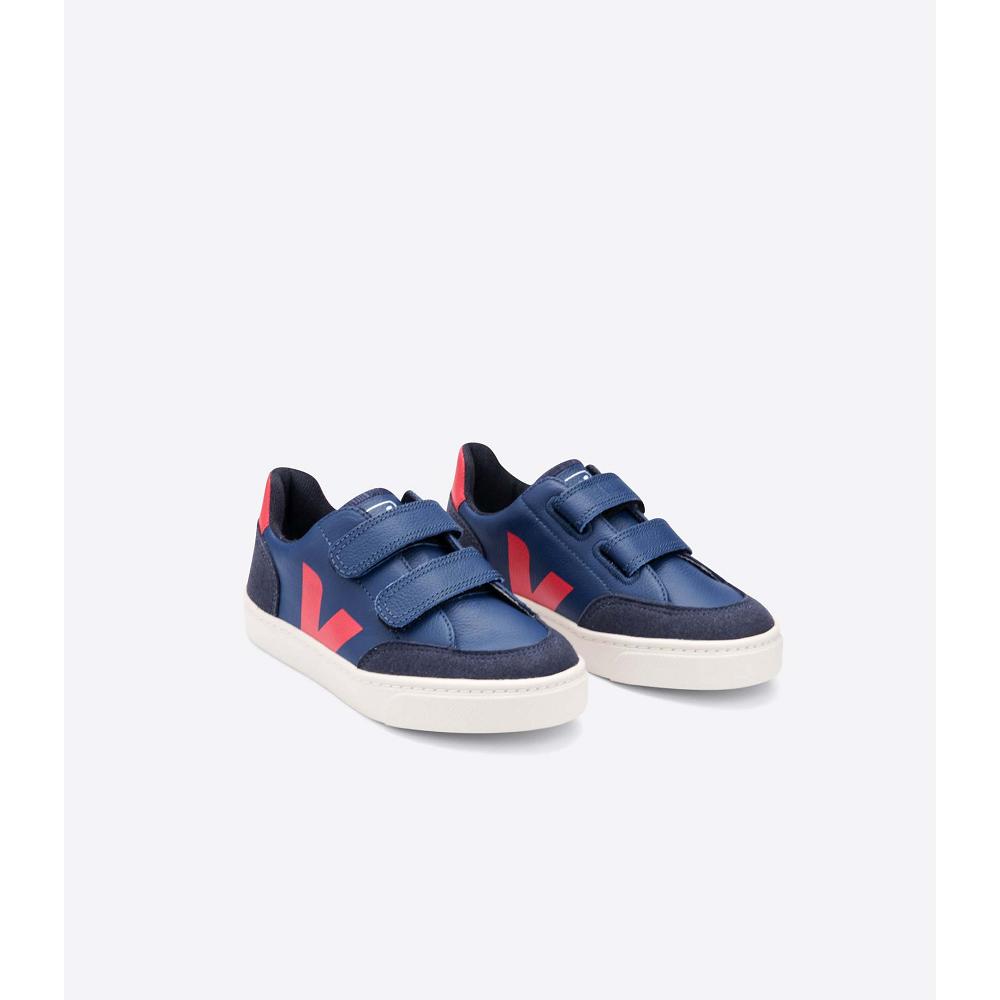 Veja V-12 LEATHER Kids' Sneakers Navy | NZ 874VRW